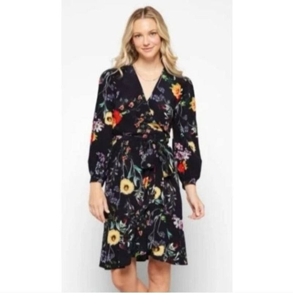 Amour Vert Black Floral Midi Dress